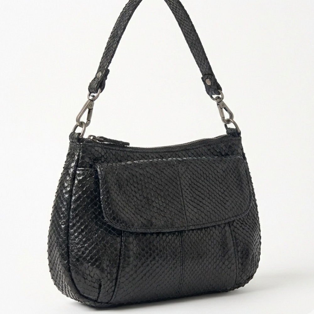 Black Leather Reptile Skin Crossbody Adjustable Strap Women Bag